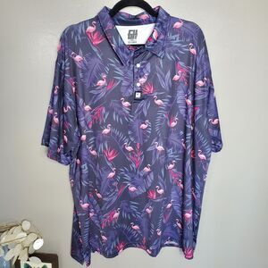 Greater Half GH Flamingo Polo Shirt Mens Size XXL Blue Pink Performance Golf
